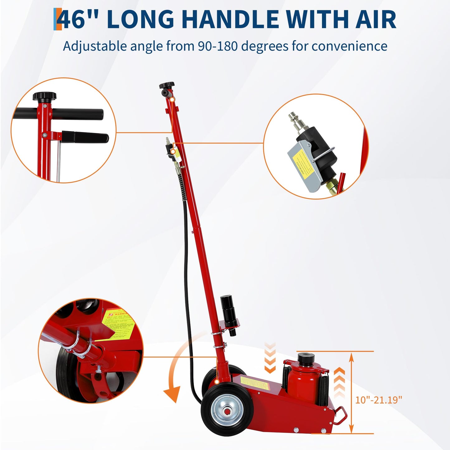 GarveeTech 35 Ton Air Hydraulic Floor Jack for Heavy Duty Trucks & Tractors – Low Profile (10"-21.19"), 4 Adapters, 46" Adjustable Handle – 77,000 Lbs Capacity