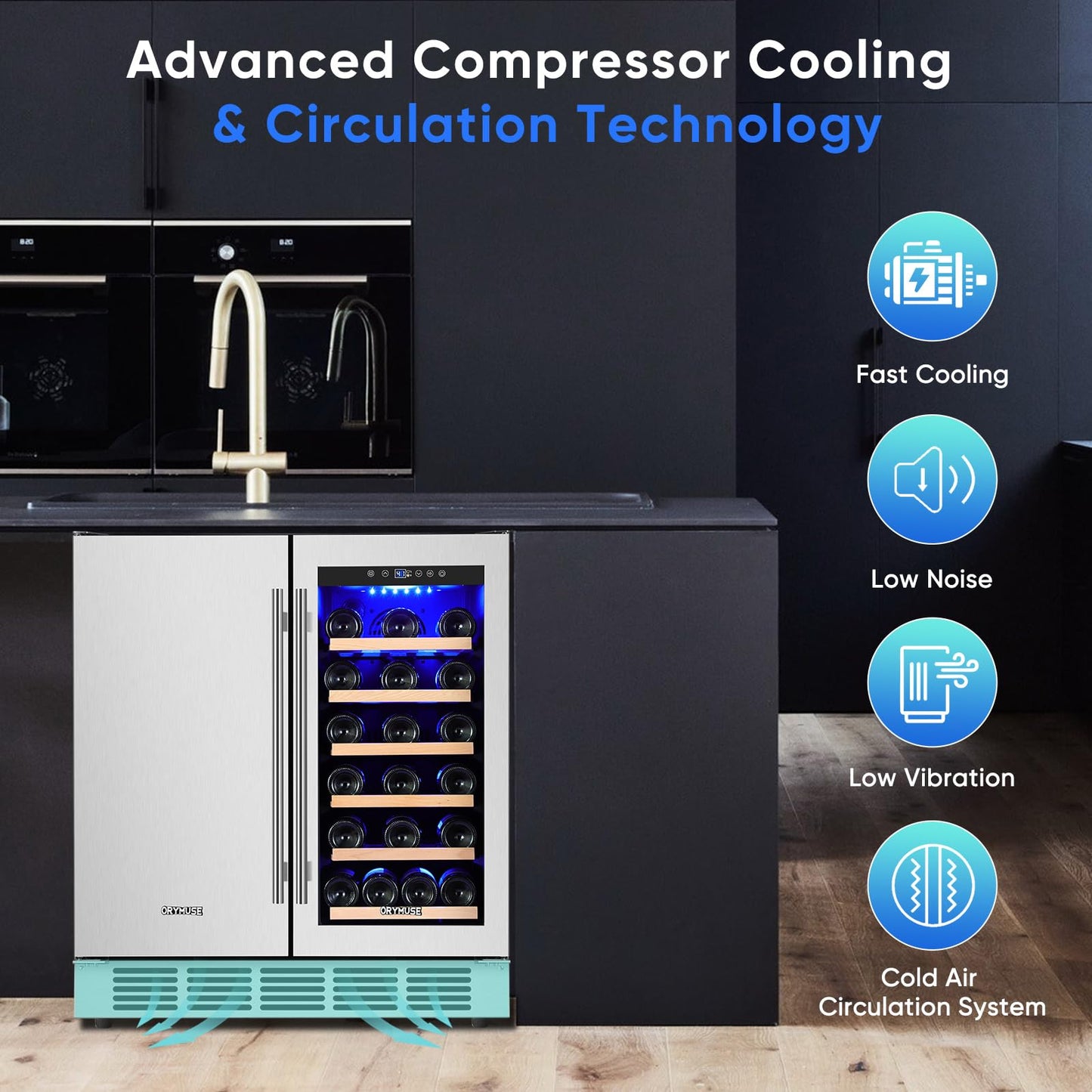 ORYMUSE 30" Stainless Steel Wine & Beverage Refrigerator - Dual Zone, Built-in/Freestanding with Upgraded Cooling - 30 Bottles & 110 Cans Capacity