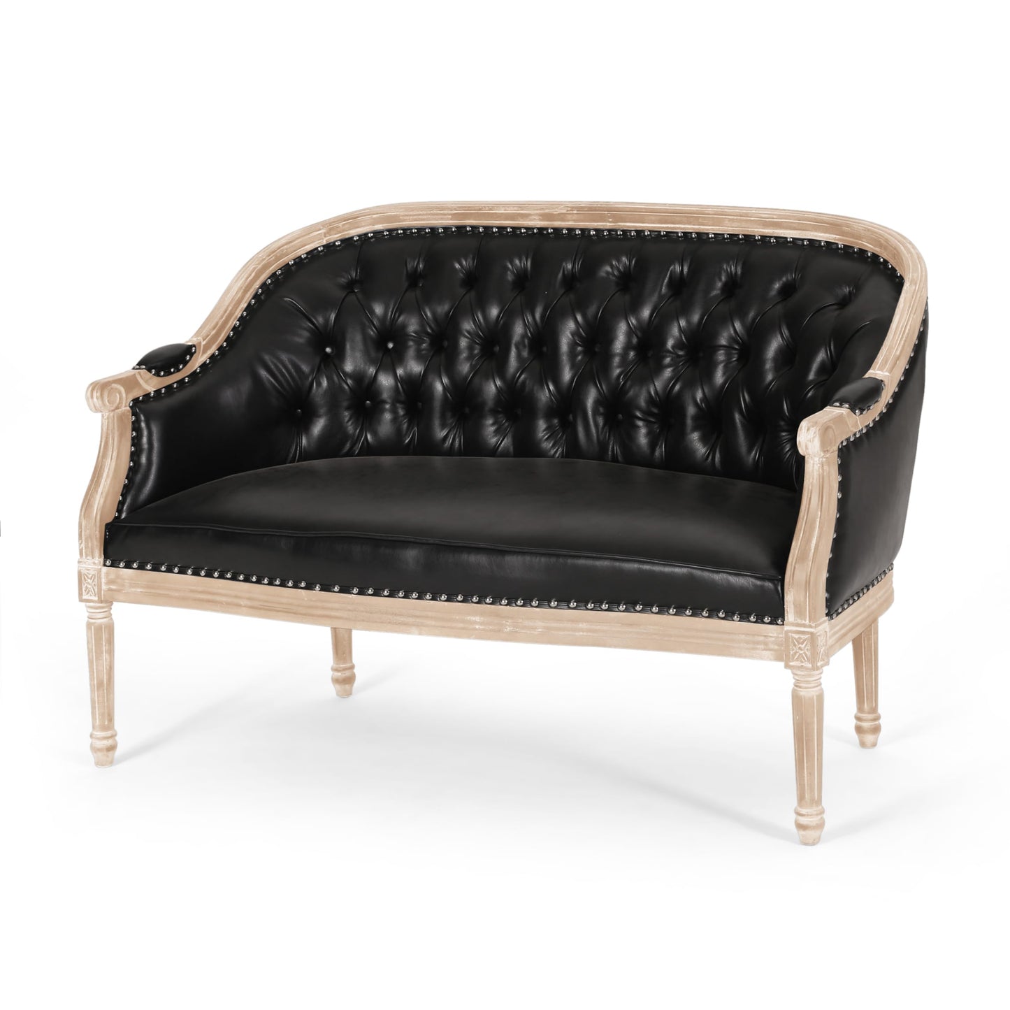 Faye Tufted Upholstered Loveseat - Midnight Black/Gray