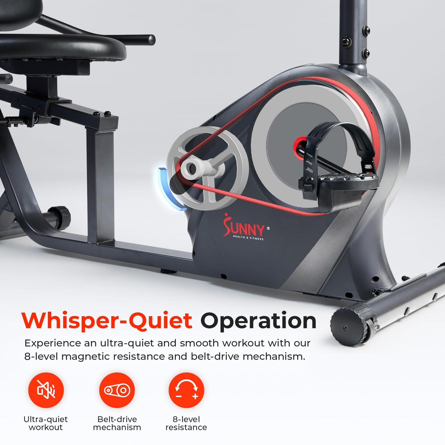 Sunny Health & Fitness Heavy-Duty Recumbent Smart Bike, Wide Cushioned Seat & Back, Cycling Workout Machine, Bicycle Exercise for Adult/Seniors at home, Free SunnyFit App - SF-RB4616SMART
