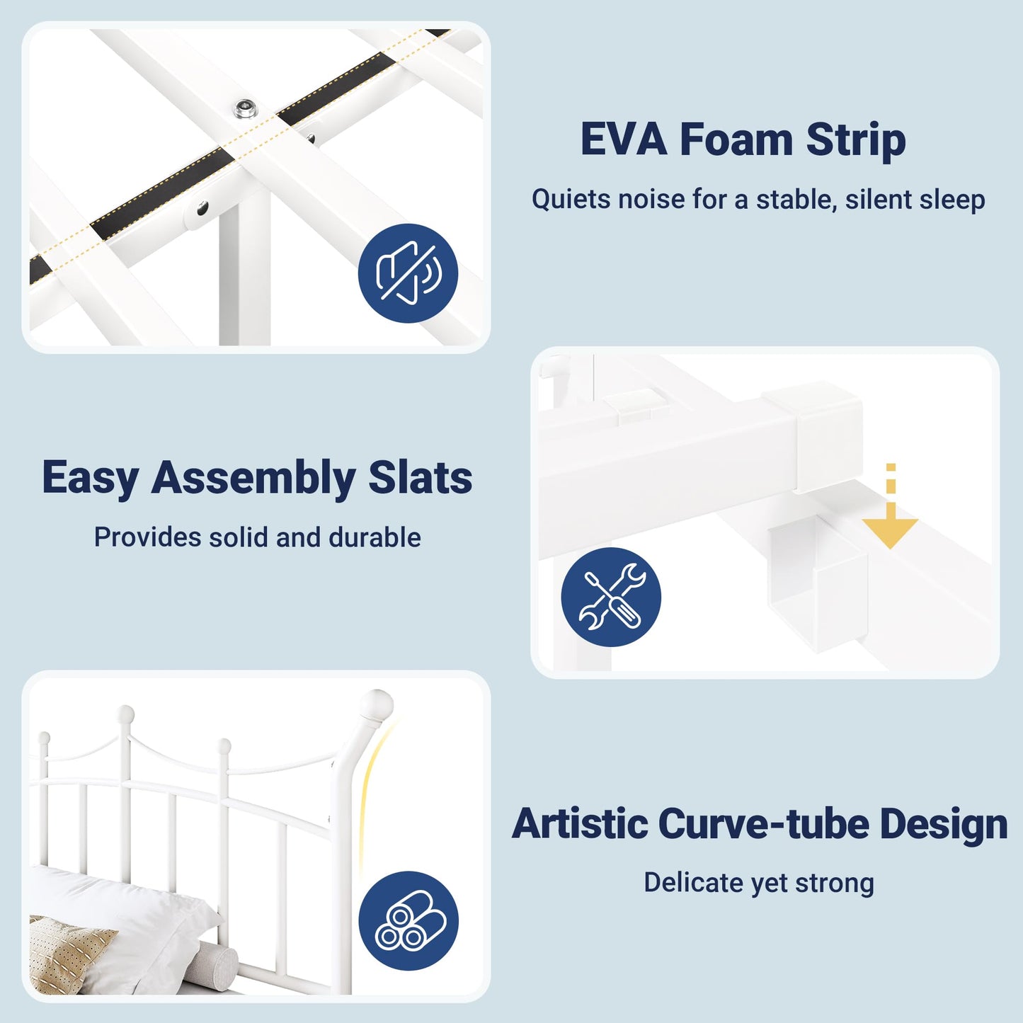 Allewie 14 Inches King Size Metal Platform Bed Frame with Elegant Crown Iron-Art Headboard & Footboard, Sturdy Mattress Foundation with Under-Bed Storage, Easy Assembly, No Box Spring Needed, White