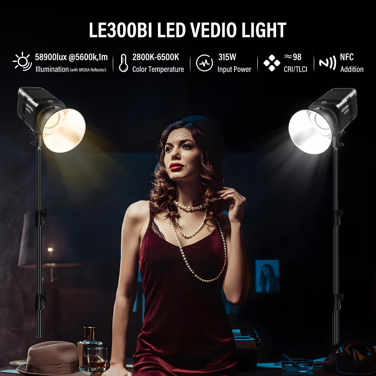 GODOX LE300Bi Light Kit, Godox Litemons LE300Bi Video Light with Softbox Light Stand, Bowens Mount, DMX/Bluetooth APP Control, NFC Connection, 2800K~6500K, 58900Lux@1m, CRI/TLCI98, 11 Fx Effects