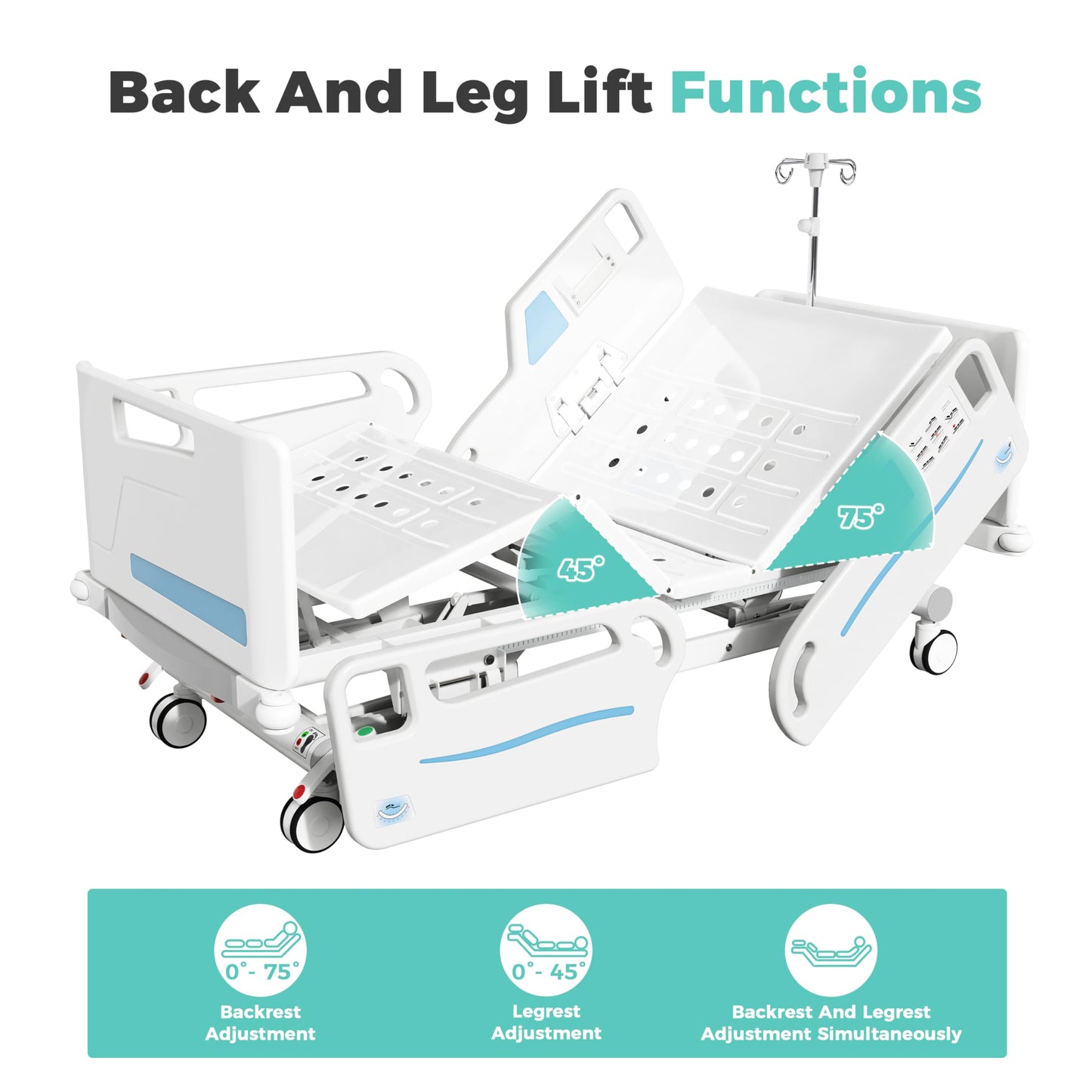 OLERN Advanced 5-Function Full Electric Hospital Bed, Medical Bed for Home