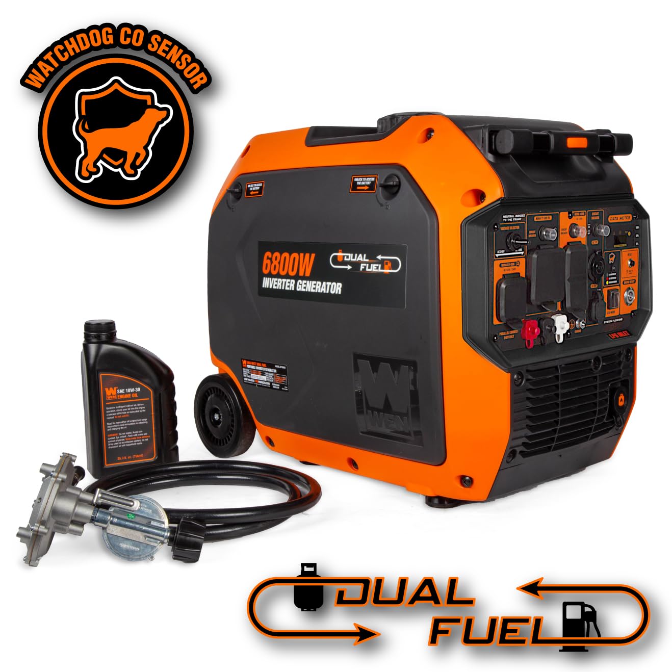 WEN 6800-Watt Dual Fuel RV-Ready Electric Start Portable Inverter Generator with Fuel Shut Off and CO Watchdog for Electric Vehicle Backup (DF680iX)