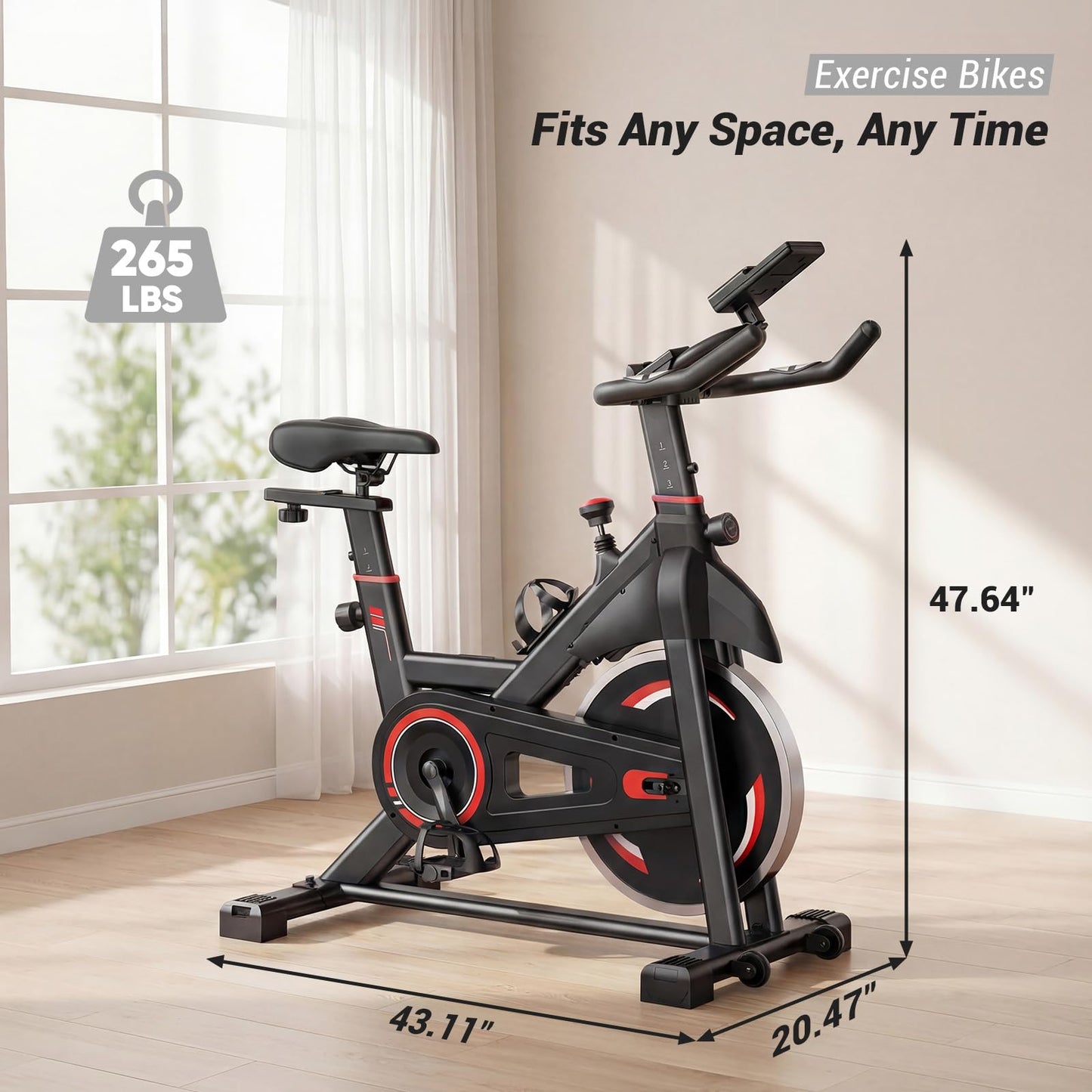 OLIXIS Exercise Bike with APP Control, Brake Pad Stationary Bikes with Quiet Magnetic Resistance, Indoor Cycling Spin Workout Bike with 300.0 lbs Weight Capacity, Classic Red