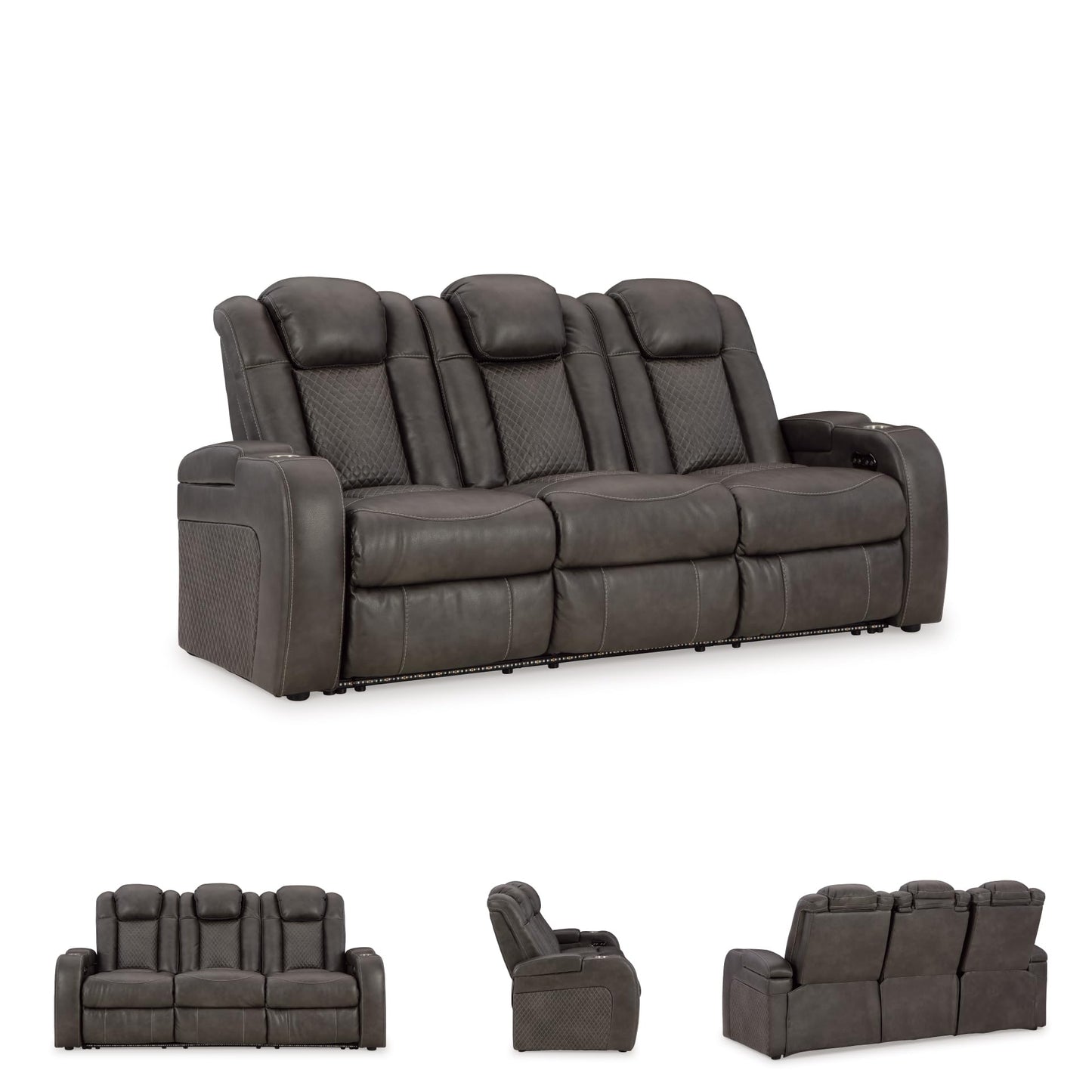 Signature Design by Ashley Fyne-Dyme Contemporary Power Reclining Sofa with USB Charging Ports and Adjustable Headrest, Brown
