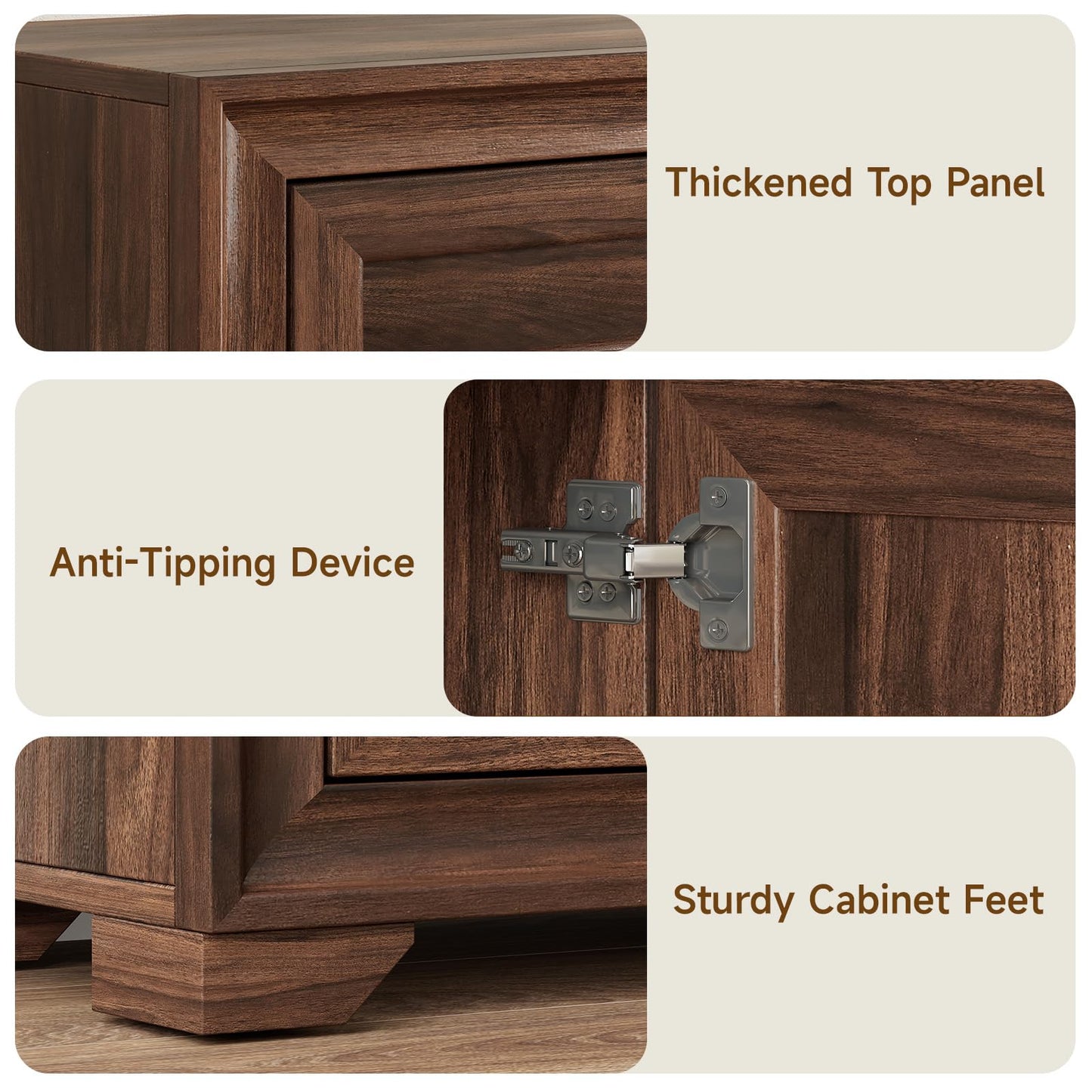 48 Inches Buffet Cabinet with Storage, Farmhouse Sideboard Buffet w/2 Drawers and 3 Doors, Wood Coffee Bar Cabinet with Adjustable Shelves, Kitchen Storage Cabinet for Dining Room/Living Room, Brown