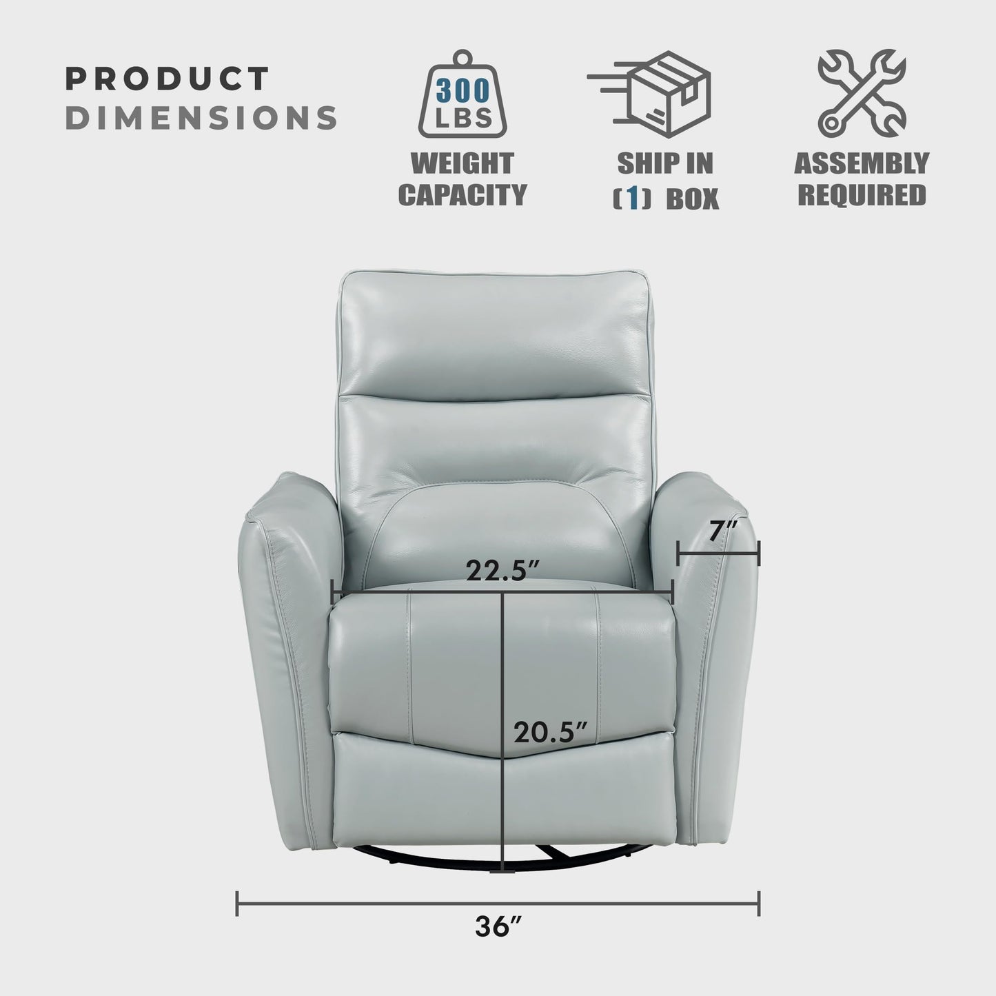 Lexicon Swivel Glider Reclining Chair, Top Grain Leather Match Manual Recliner, Comfy Nursery Glider Recliner, Swivel Reclining Chair for Living Room/Office/Bedroom/Apartment, Aqua