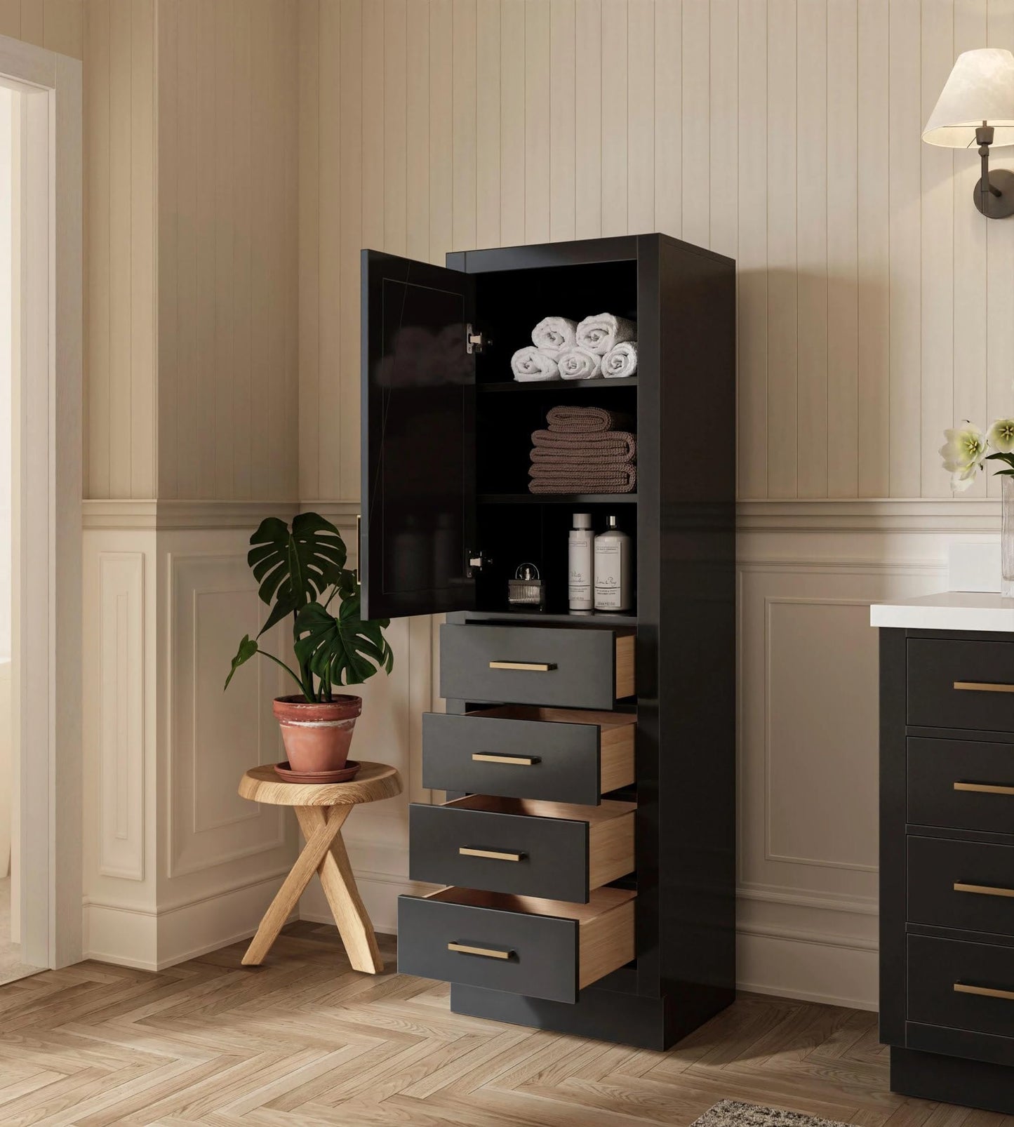 Hepburn Bathroom Linen Storage Cabinet 65”H x 20”W x 16”D White