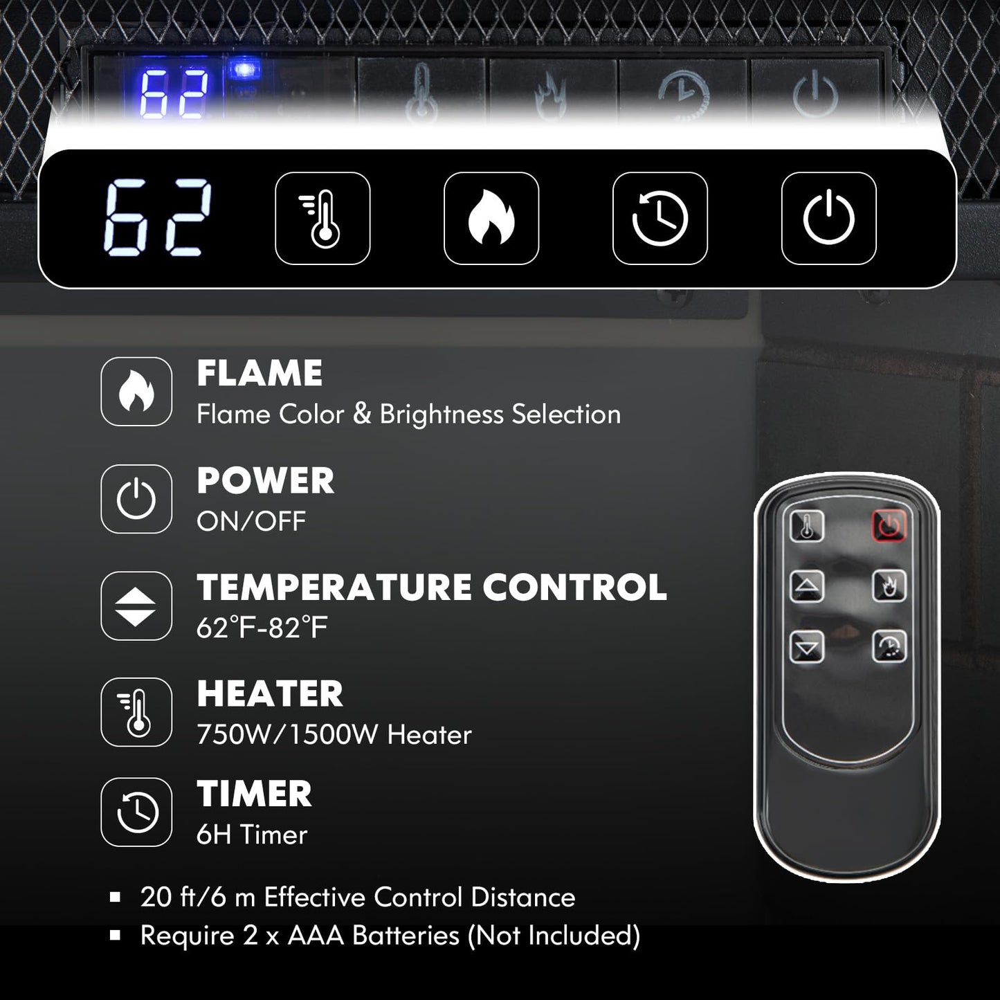 Tangkula Recessed Electric Fireplace, 26 Inch Fireplace with Adjustable Flame Brightness, LED Screen & Remote Control with Timer, Overheating Protection, 750W/1500W Fireplace Heater