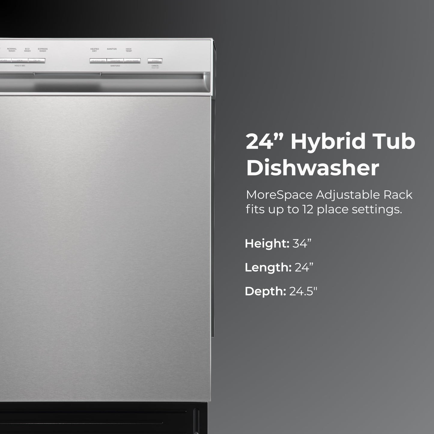Kenmore 24" Premium Hybrid Tub Dishwasher - UltraWash, MoreSpace Adjustable Rack, High Temp & SmartWash - 12 Place Settings - 54 DBA - ENERGY STAR Certified - Fingerprint Resistant Stainless Steel