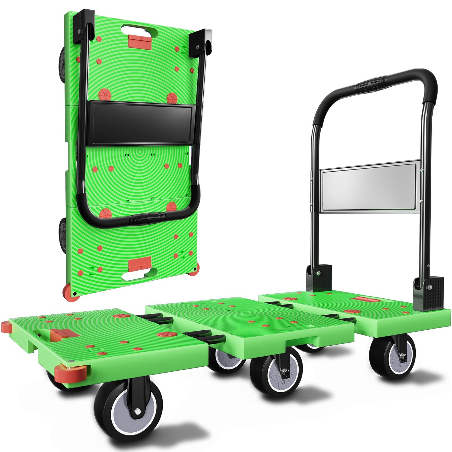 WUD 1323 lbs Heavy Duty Folding Platform Cart with Extendable Deck (31''–39''), 6-Wheel Support, 4'' Quiet Casters, Thick Reinforced Flatbed Dolly for Warehouse, Garage & Moving
