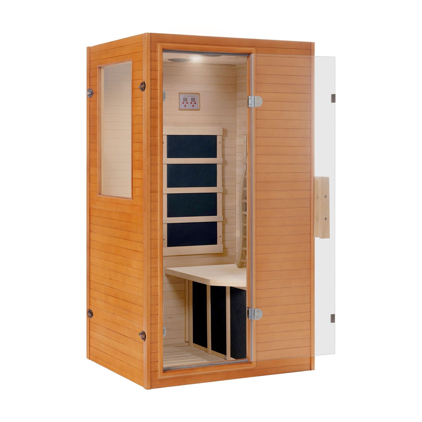 springspa Infrared Sauna Home Sauna, Indoor Far Infrared Saunas for Home, 1 Person Canadian Hemlock Wooden Spa Room, 950w 120v with Control Panel, 33 * 27.3 * 59 inch