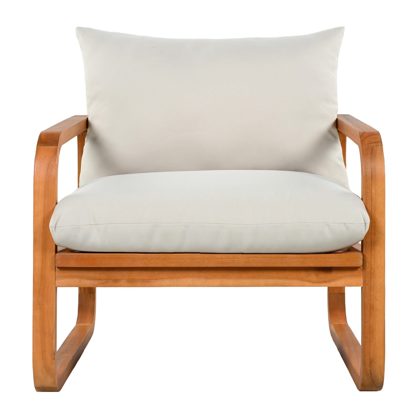 Merax Outdoor 4-Piece Acacia Wood Conversation Set - Patio 2-Seat Loveseat Sofa w/Cushion, 2 Armchair and Square Coffee Table for Backyard, Lawn, Balcony, Beige + Natural
