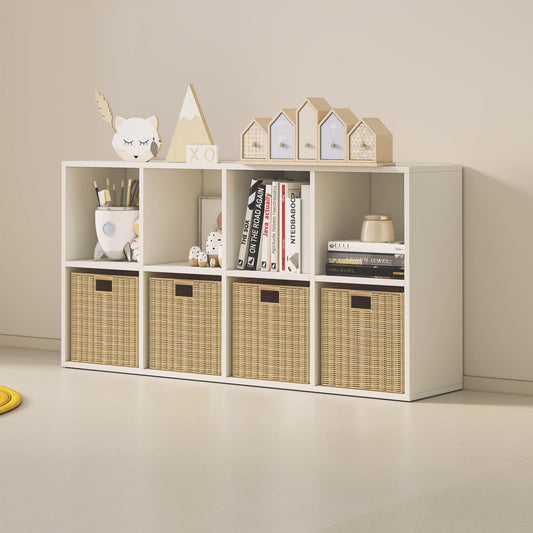 Wood Cube Storage Organizer Closet Cabinet for Living Room Bedroom Study Shelf Bookcase Wooden Floor Standing Open Bookshelf for Kids Home Office Display Storage Cabinet (White, 8-Cube, 11.81in)