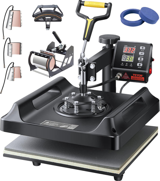 VEVOR 8 in 1 Heat Press Machine 15x15 Inch, 360° Swing Away Tshirt Press, Digital Professional Sublimation Heat Transfer for T Shirts Hat Cap Mug Plate