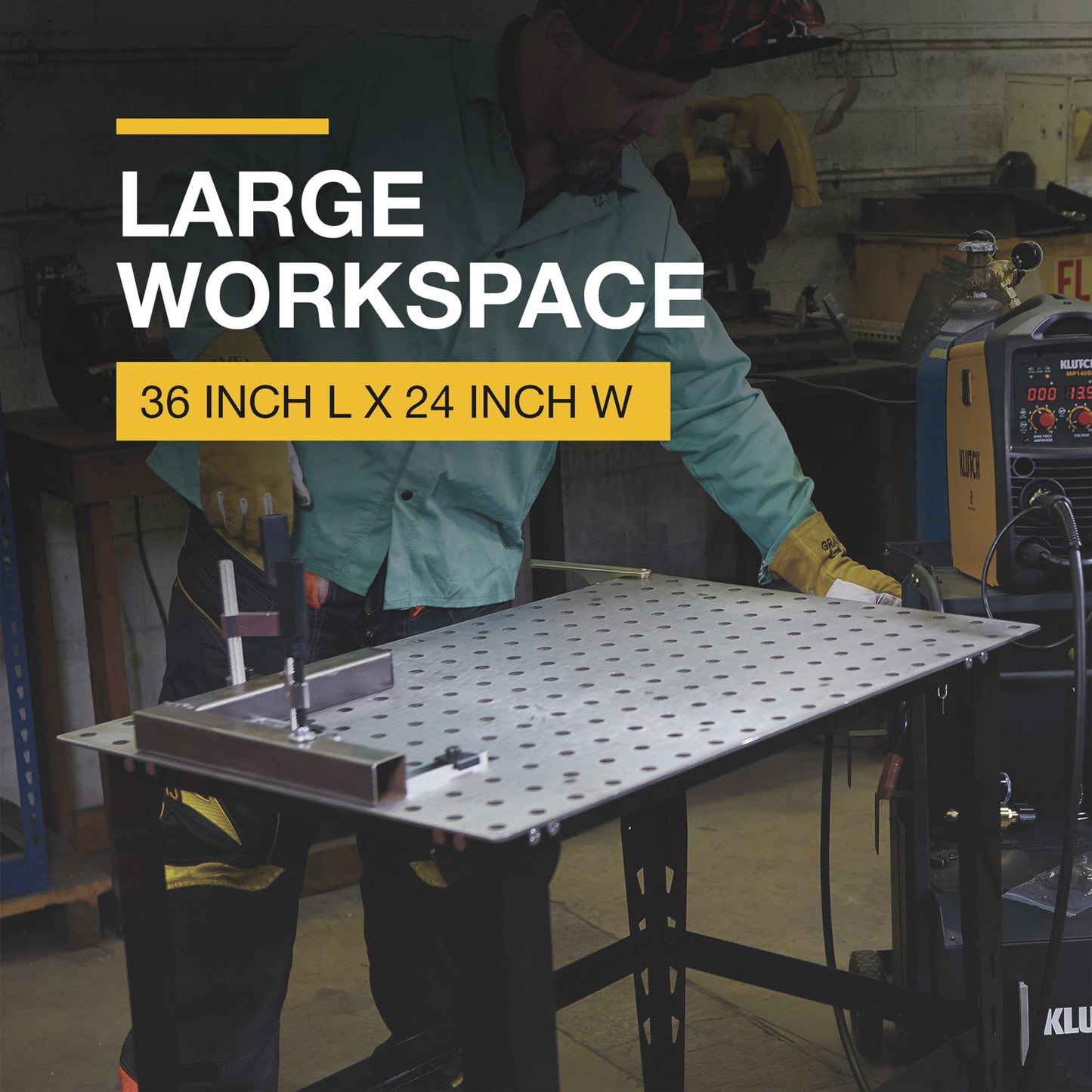 Klutch Steel Welding Table with 24-Piece Fit-Up Tool Kit, 600 Lb Capacity, 36 in. L x 24 in. W x 33-1/4 in. H, 16mm Fixture Holes, Stand Alone or Benchtop Welding Fabrication Table