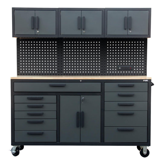 Tsnritor 72in Rolling Tool Chest Cabinet Mobile Garage Workbench Heavy-Duty Tool Cabinet on Wheels with 11 Drawers, 2-Door Cabinet, 3 Top Cabinet, Pegboard & Power Strip for Tool Organization