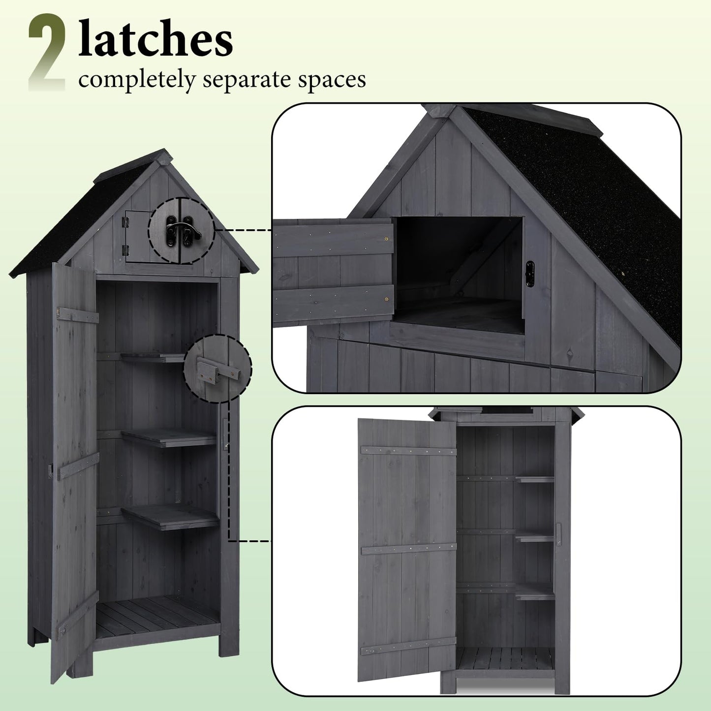 VINGLI Outdoor Wooden Storage Shed, Garden Shed Outside Tool Cabinet with Safety Latch, Patio Storage Organizer (Dark Grey)