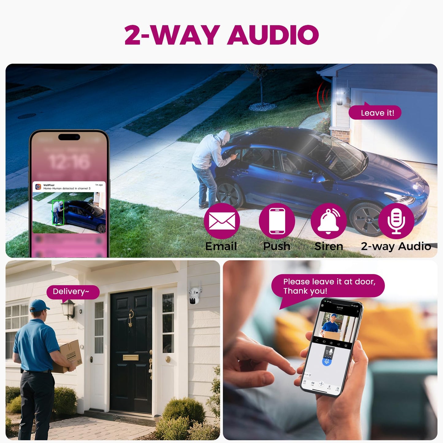 XMARTO 6MP Tri-Lens 4-Cam 500GB WiFi Mesh Security Camera System,16CH 4K H.265 WiFi-Inside NVR,360°PTZ AI Tracking,3-View/Cam,Long Range Wireless,Plug-in 24/7 Home Surveillance,Local & Mobile View