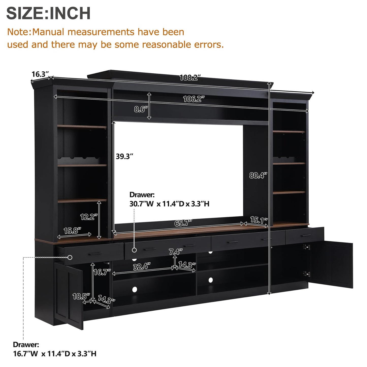 Merax Minimalist Entertainment Wall Unit Set with Ample Storage Space and Adjustable Shelves, TV Stand for Televisions Up to 70'', Mid-Century Large Media Console with Wine Rack for Living Room, Black