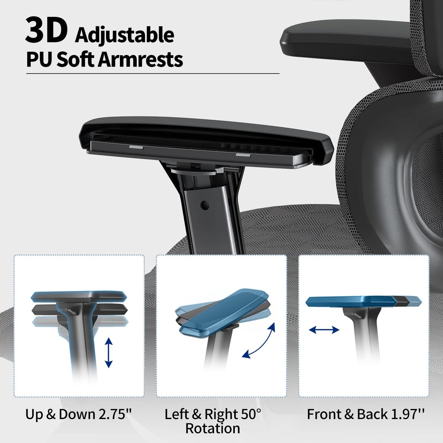 PatioMage Ergonomic Office Chair with Footrest, Big and Tall Desk Chair with Adjustable Lumbar Support, Seat Depth & 3D Armrests, High Back Mesh Computer Chair for Home Office, Black