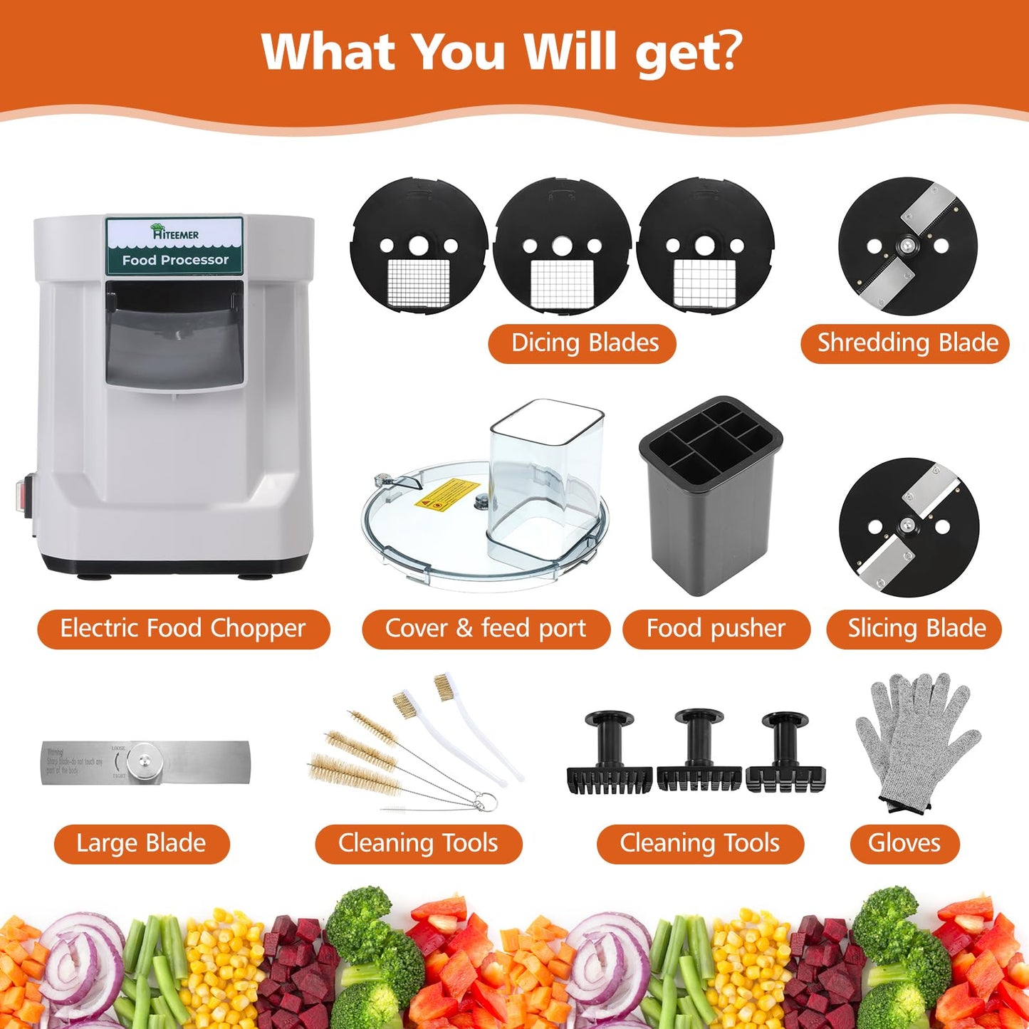 Hiteemer 5 in 1 Electric Vegetable Chopper, Commercial Vegetable Dicer Food Processor Veggie Food Cutter Stainless Steel Automatic Shredded for Onion Potato Cabbage Fruit Slicer