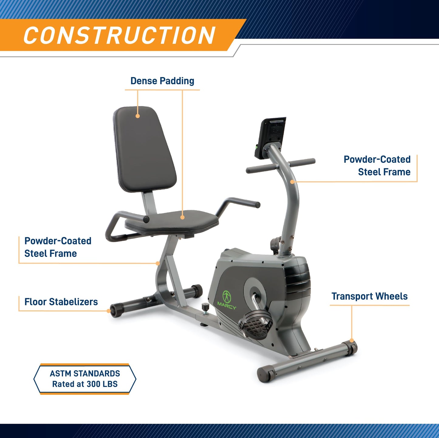 Marcy Magnetic Recumbent Exercise Bike For Home and Home Gym, With Digital Monitor And Quick Adjustable Seat NS-1206R
