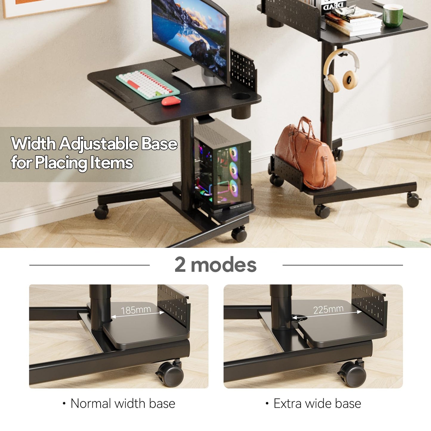 JOY worker Mobile Standing Desk with 60° Tiltable Desktop, 28" Height Adjustable Rolling Desk, DIY Pegboard & Storage Base, Portable Laptop Desk with 4 Lockable Wheels for Home Office, Black