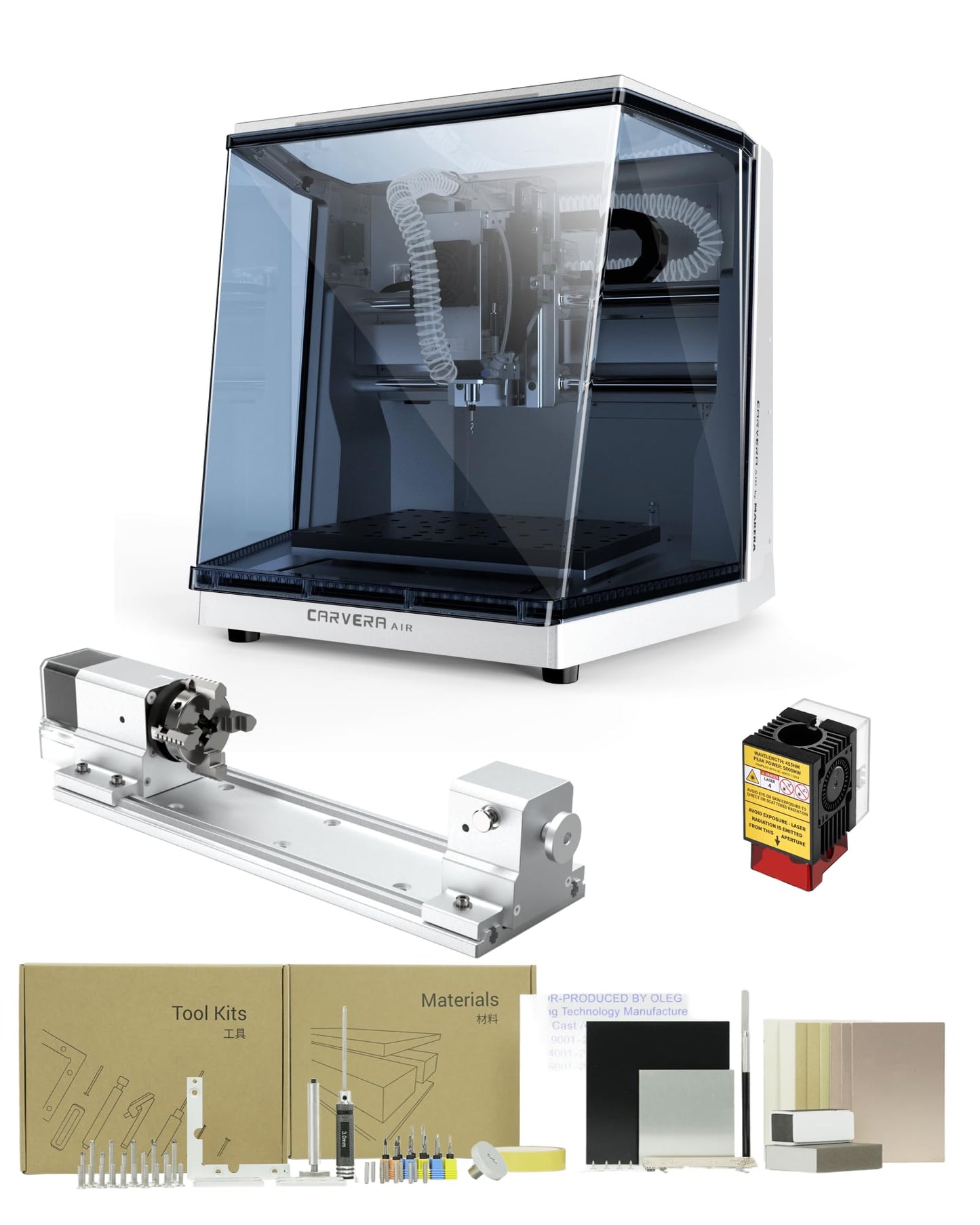 Carvera Air Desktop CNC Machine with 4th Axis and Add-on, Compact Enclosed Mini CNC Router Mill, Quick Tool Changer Closed-Loop Control, Makera CAM, High Precision for DIY Makers Workshops Metal Wood