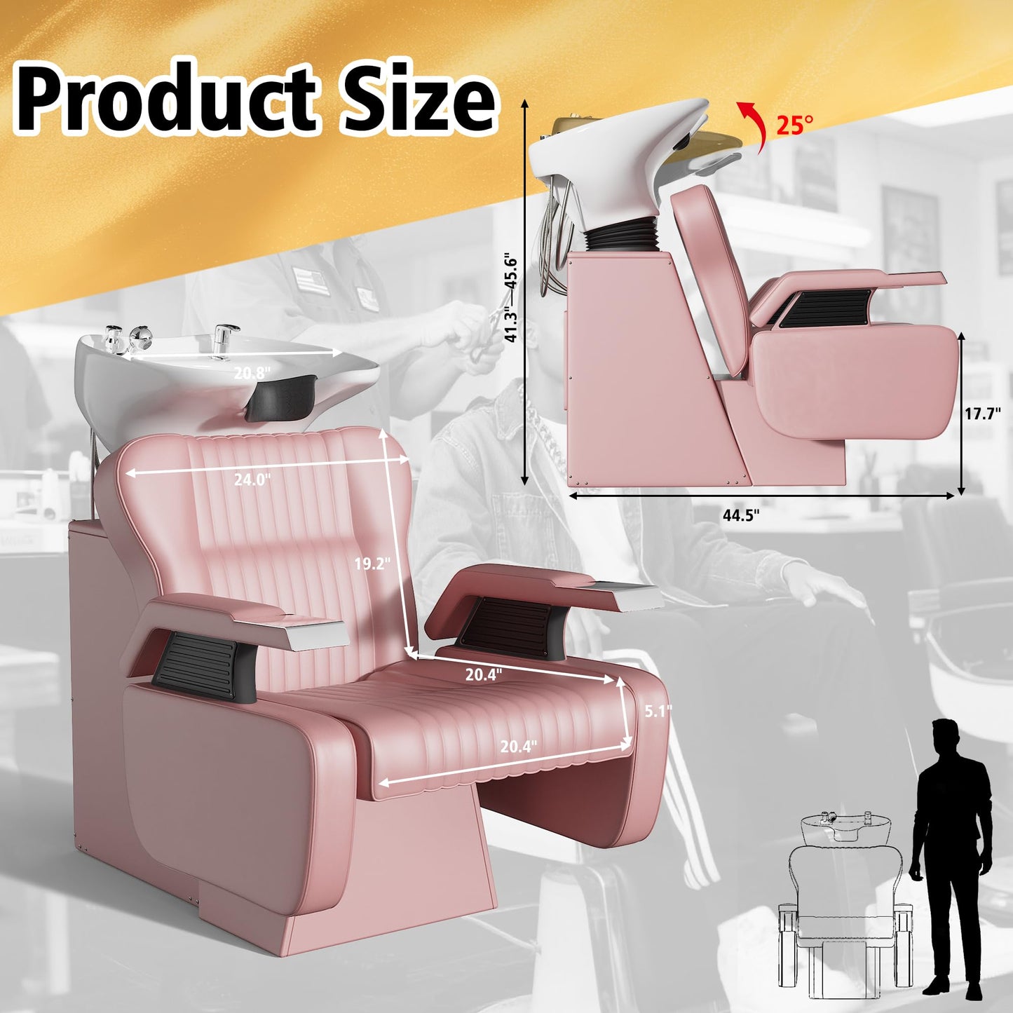 KIGOTY Salon Shampoo Backwash Chair, Shampoo Bowl and Chair Set, Hair Washing Station with Large Adjustable Ceramic Bowl, Shampoo Bowl Sink Chair for Salon (Pink)