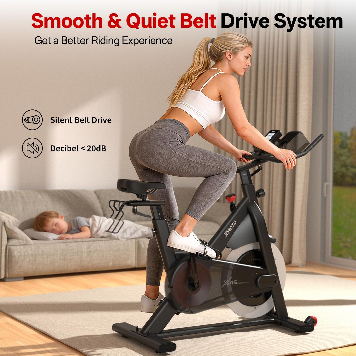 JOROTO X2/X2PRO/X4S Exercise Bike, Professional Stationary Bikes for Home with 35LBS Dual Solid Flywheels, Low Noise Indoor Cycling Bike with 300/330LBS Weight Capacity