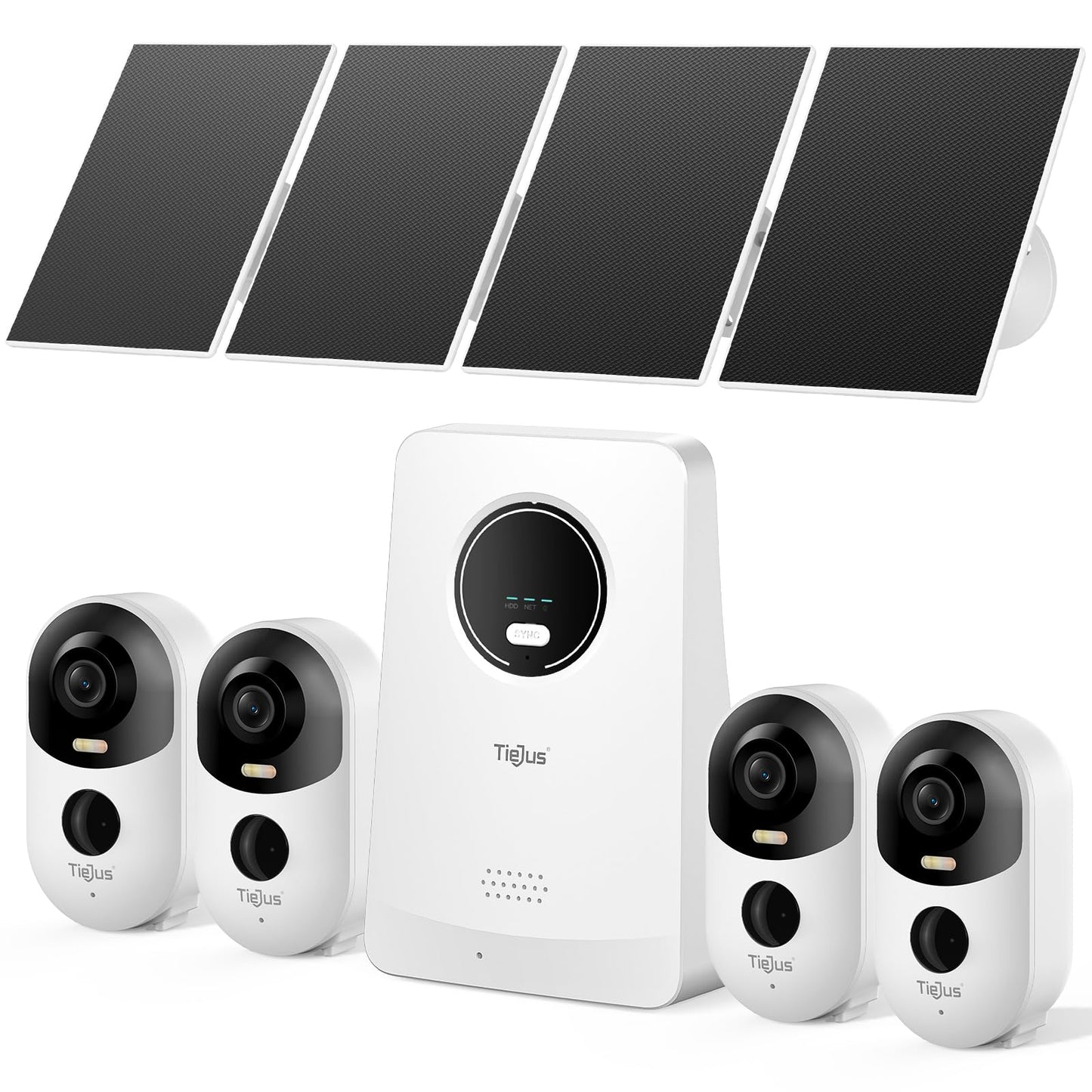TIEJUS Solar Security Cameras Outdoor Wireless, 2K Home Security Camera System, Offline TV Viewing, No Subscription Needed, 4MP Color Night Vision, 32GB Local Storage, Easy Setup, 2.4/5GHz WiFi