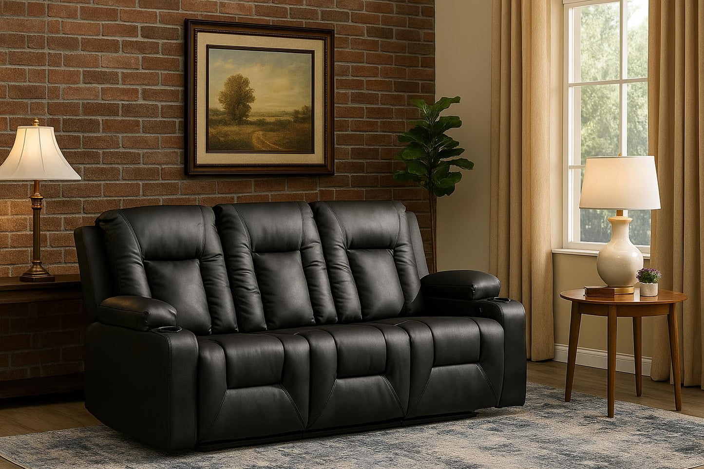 LUCKLIFE Leather Recliner Sofa Set with Manual Recliners,Living Room Furniture Set with Reclining Couch,Loveseat and Armchair,Living Room Chair with Cup Holders,Black (3+2+1)