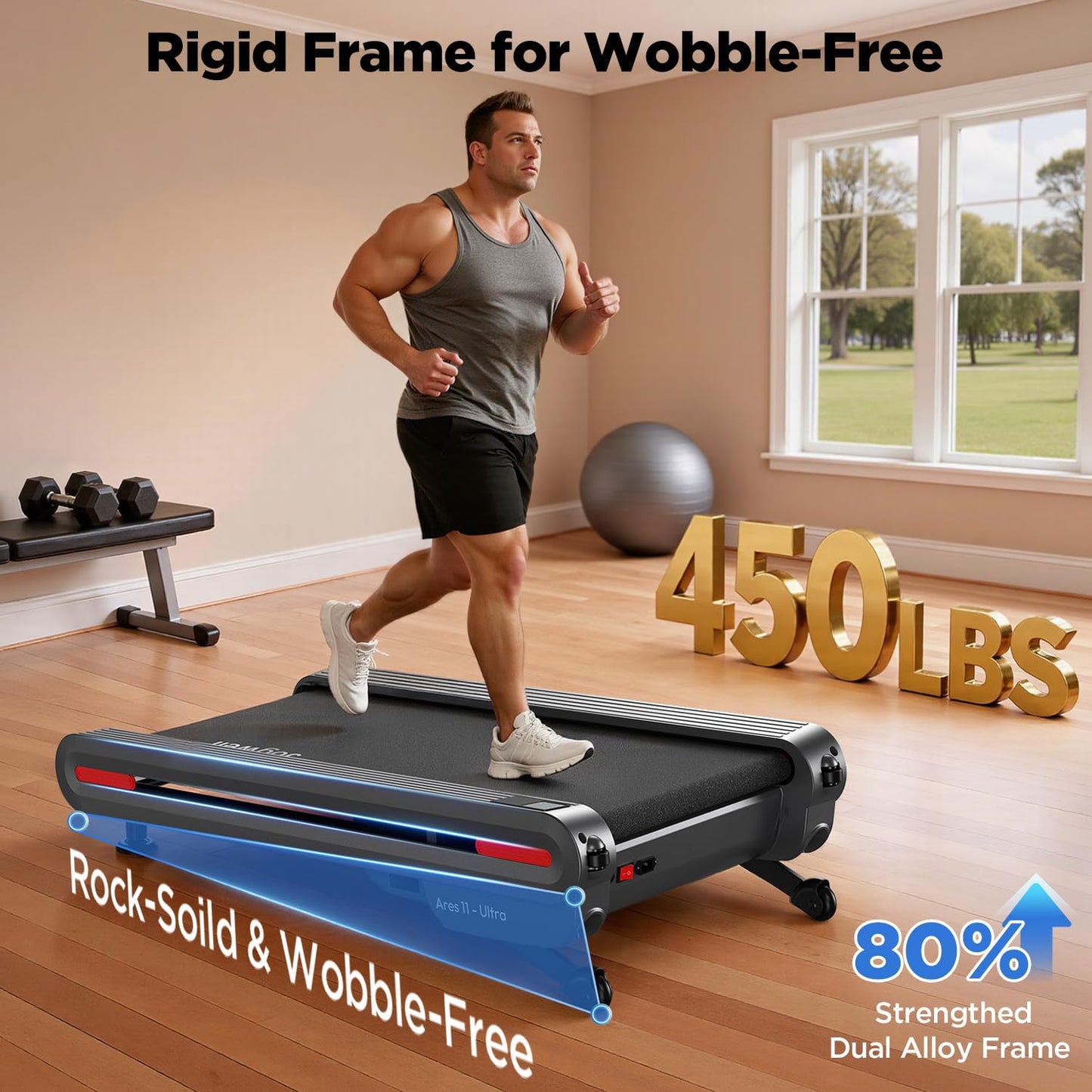 Jogwell Walking Pad Treadmill with 12%/20% Auto Incline, 3.5HP Brushless Ultra-Quiet, Under Desk Treadmill for Home Office, 400 LBS Capacity, 30% Wider Deck, Vertical Storage, Ares 11 Ultra-Enh Black