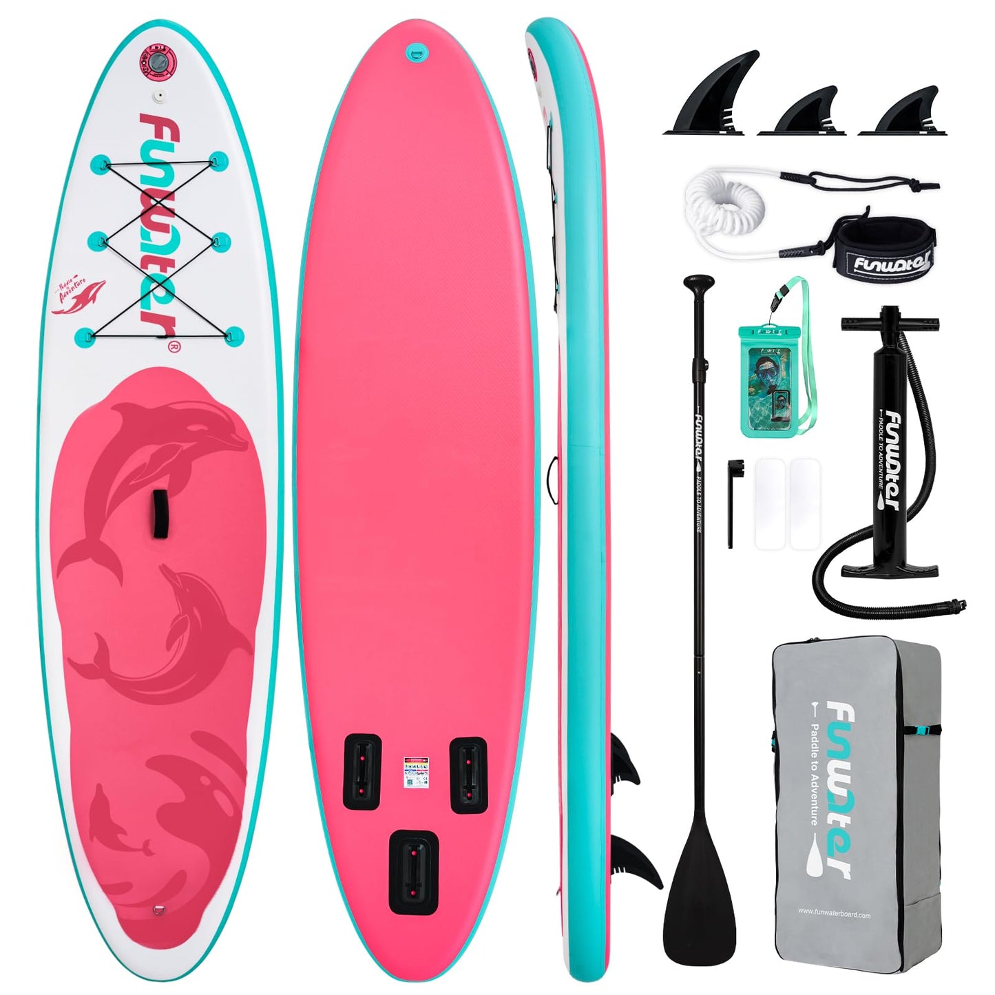 FunWater Inflatable Stand Up Paddle Board 10'6"/11"/11'6" Paddle Board for Adults & Youth, Paddleboards Inflatable with Premium SUP Accessories, Wide Stable, Non-Slip Comfort Deck (White & Pink)