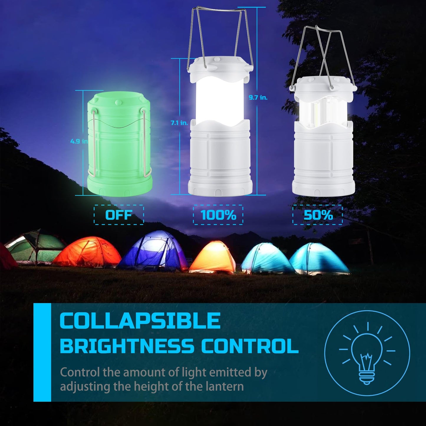 Lichamp LED Camping Lantern, 4 Pack, Portable, Battery Powered, Glow-in-the-Dark, Model CLS-B004LW