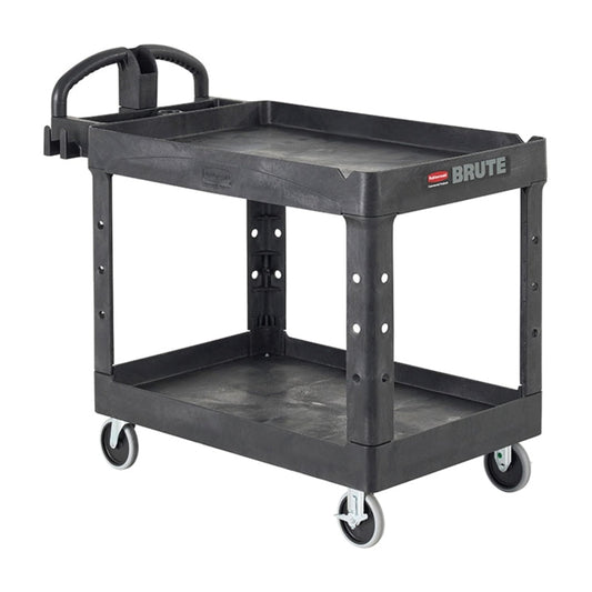 Rubbermaid Commercial Products 2-Shelf Utility/Service Cart, Small, Lipped Shelves, Ergonomic Handle, 500 lbs. Capacity, for Warehouse/Garage/Cleaning/Manufacturing