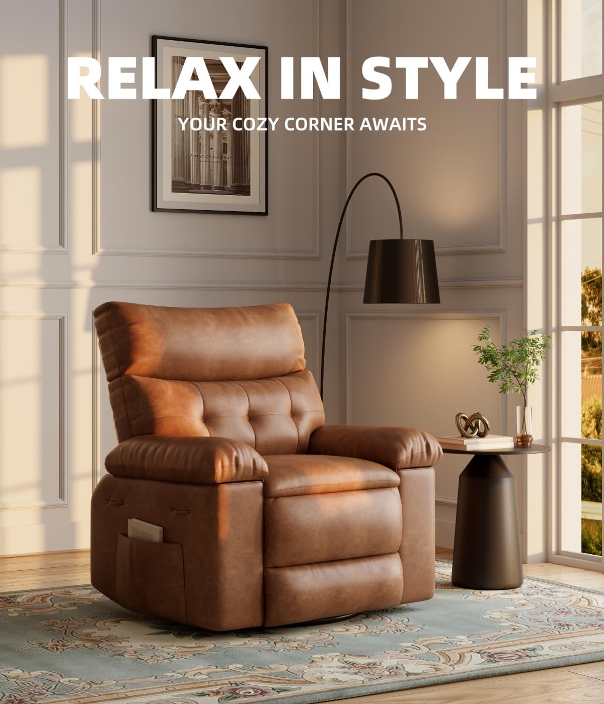 GarveeHome Oversized Recliner Chairs with Heat and Massage - 360° Swivel Lazy Boy Recliner Chair for Adults- Manual Rocking Chair with Remote Control for Living Rooms, Bedrooms and Nurseries - Coffee