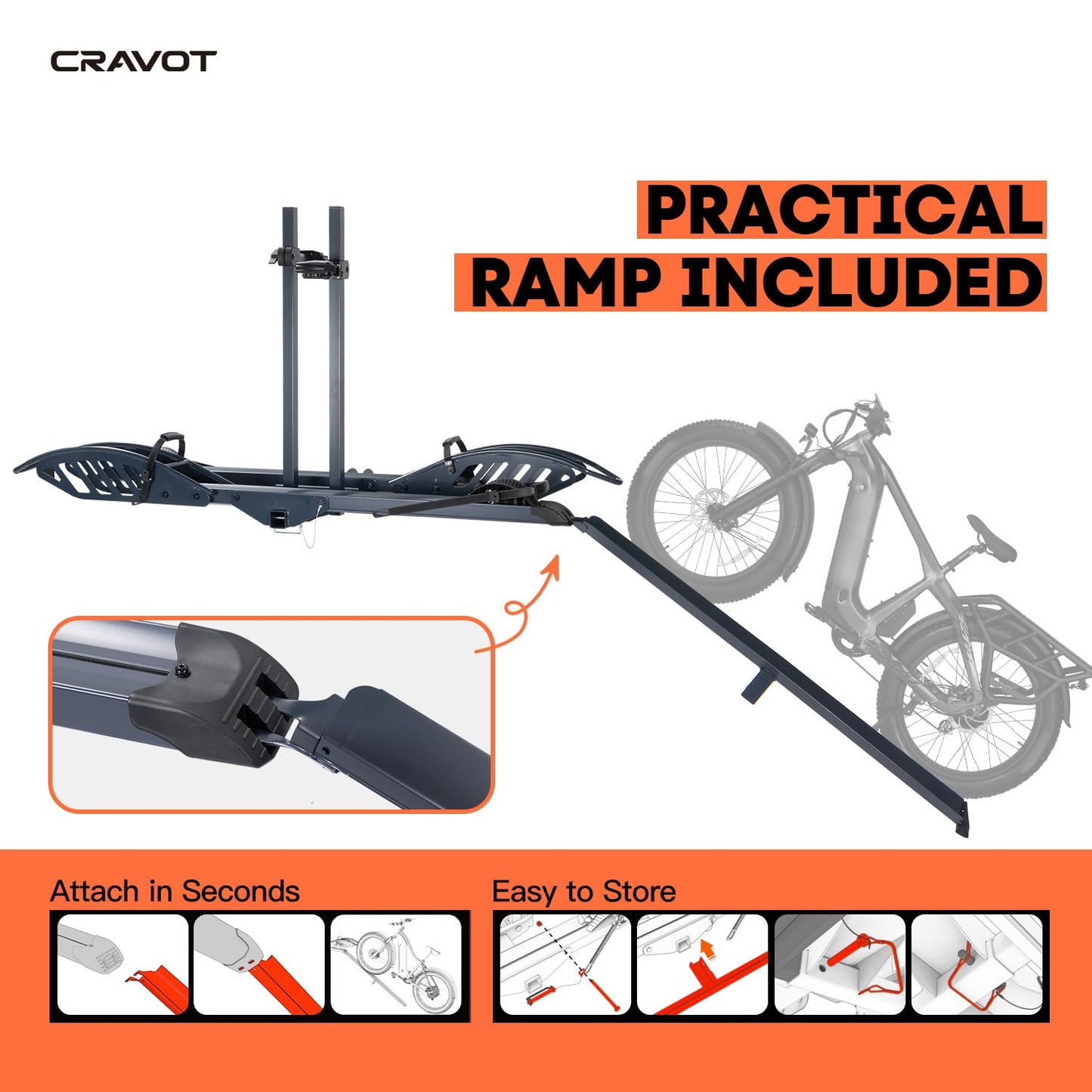 CRAVOT CyberRack E2 Hitch 2 E-Bike Rack with Ramp,200 lbs Capacity