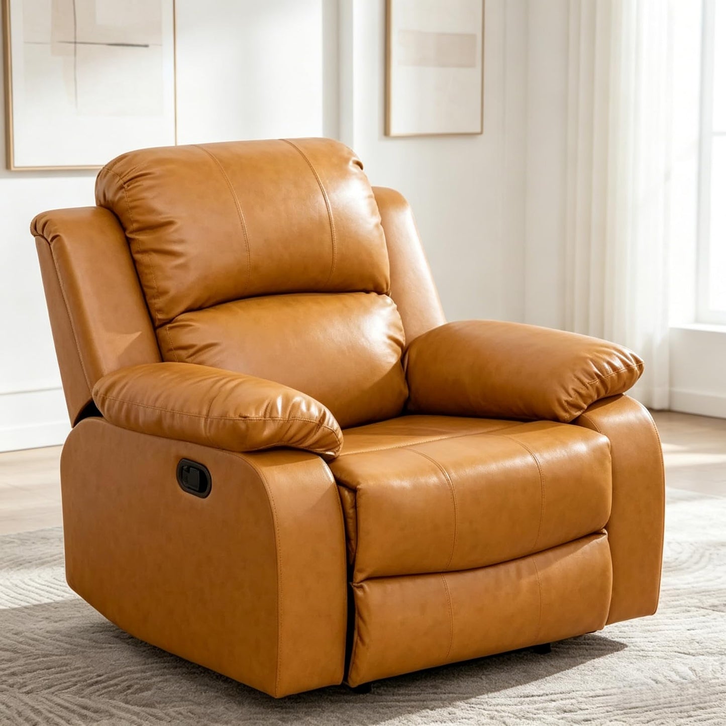 Trygoal Leather Power Recliner Chair, Oversized Recliners for Adults, Single Electric Recliner with Home Theater Seating for Reading Gaming, Orange