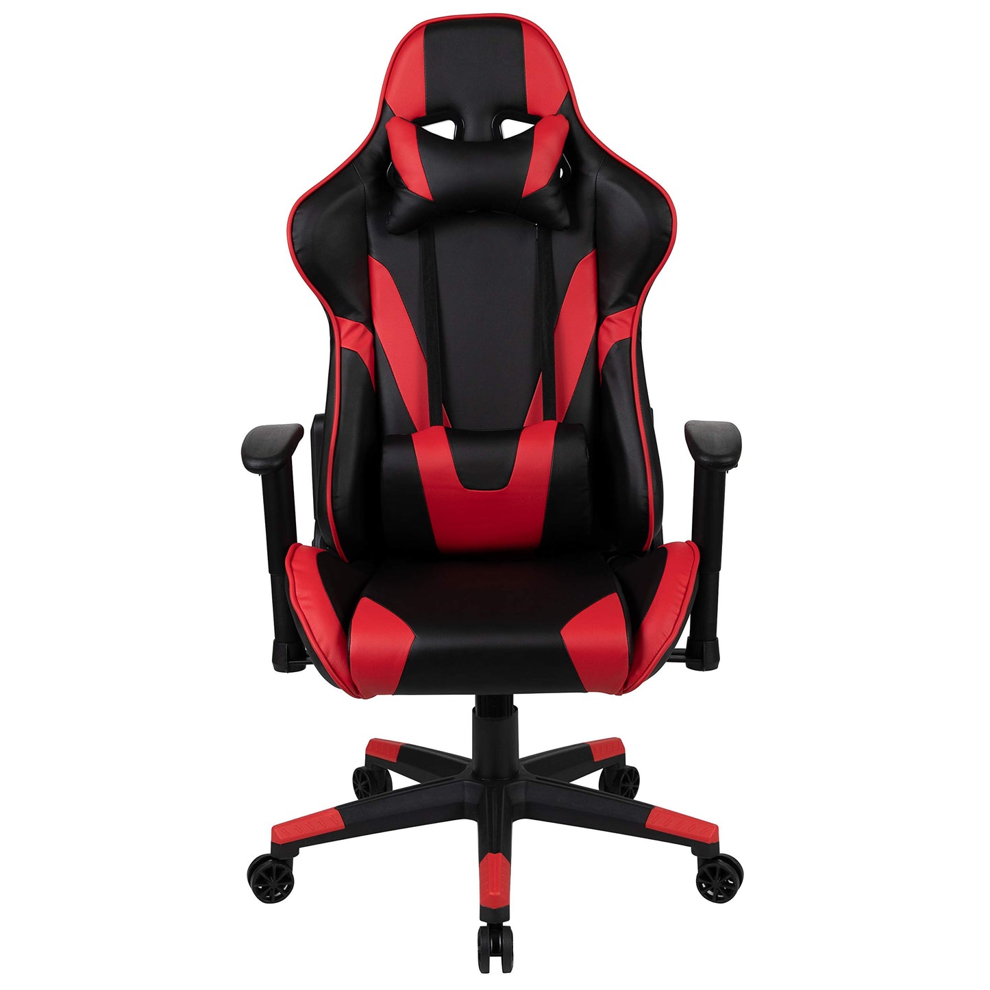 Flash Furniture X20 Fully Reclining LeatherSoft Racing Style Gaming Chair with and Lumbar Pillows, Ergonomic Padded Swivel Computer Chair, Red/Black