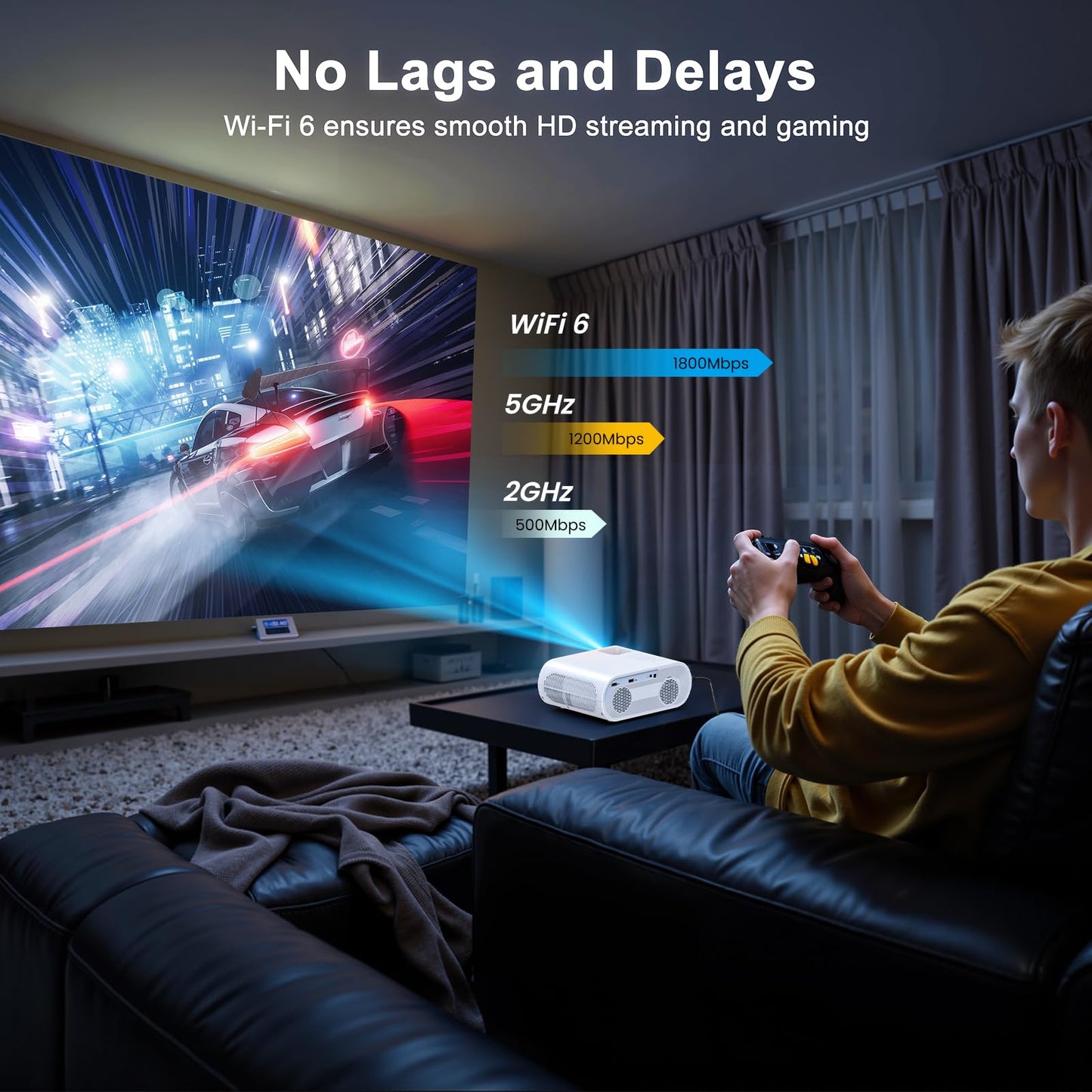 1500 ANSI Smart Projector, HOMPOW 4K Projector with WiFi and Bluetooth, Mini Projector, Built-in Streaming System, Projector with Apps, Outdoor Projector, Home Projector for iOS/Android