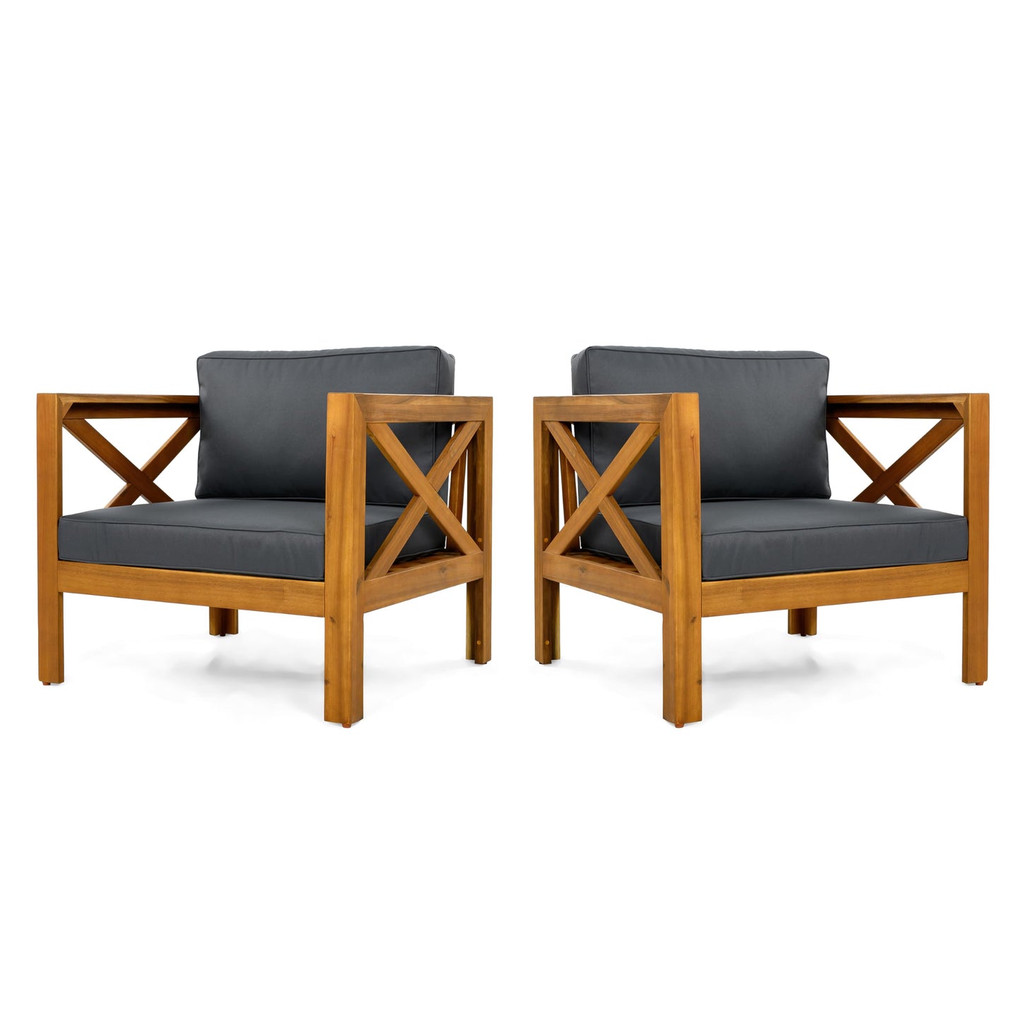 Christopher Knight Home Lucy Acacia Wood Outdoor Patio Furniture Set, 3 Pieces Patio Set, Round Side Table and ArmChairs Conversation Set with Cushion for Garden Lawn Balcony, Dark Gray + Light Teak