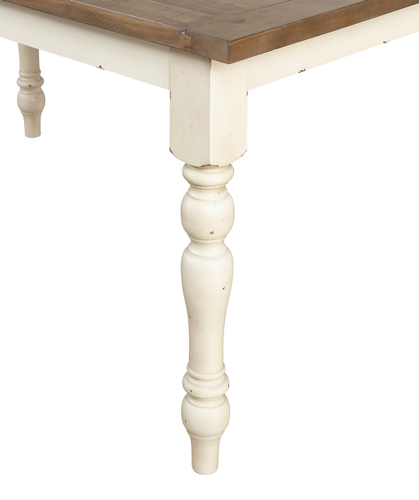 Prato Two-Tone Finish Wood Dining Table, Antique White and Distressed Oak
