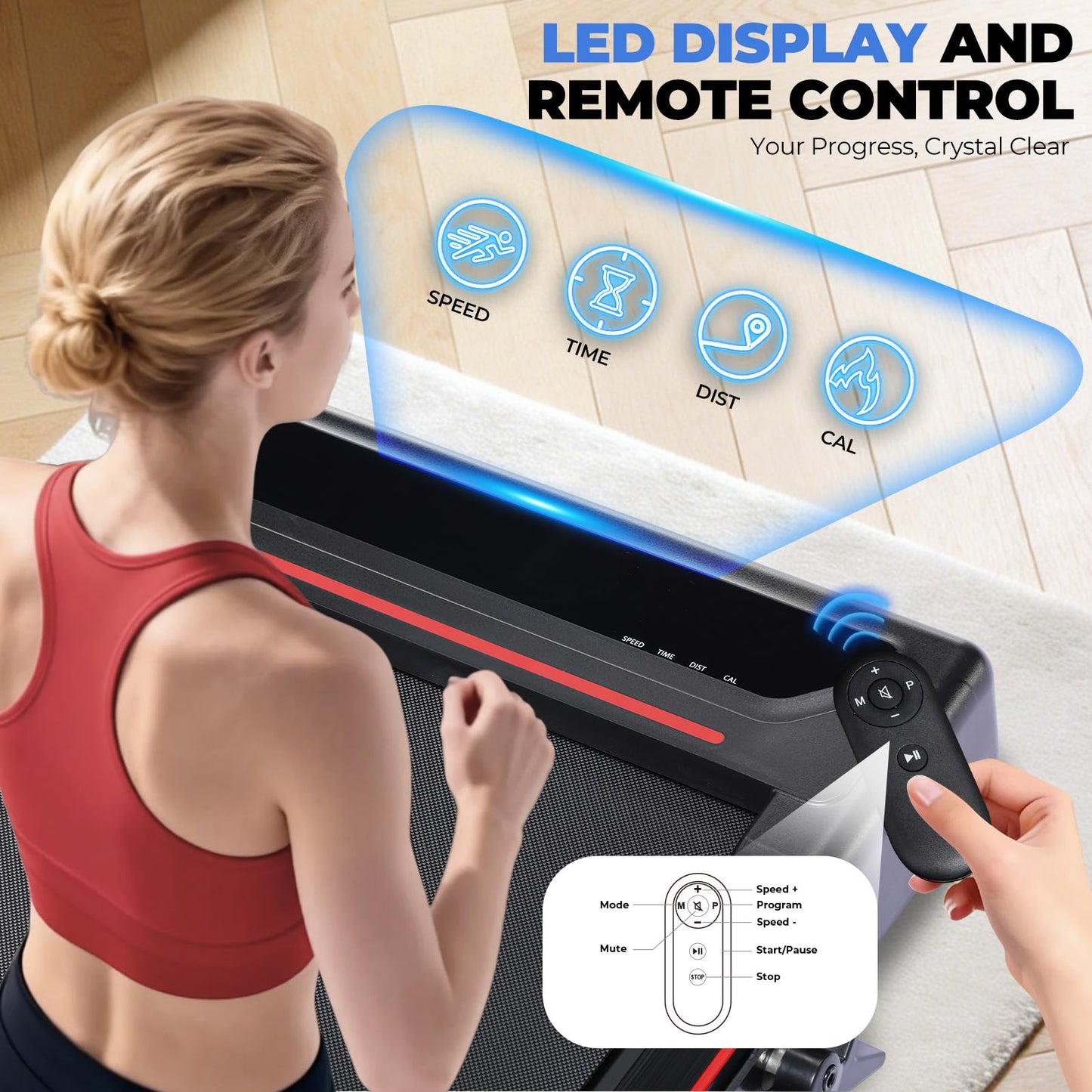 Gorise Walking Pad with Incline & Height-Adjustable Handlebar, 5-in-1 Foldable Treadmill for Home & Office, Portable Under Desk Treadmill 350LB with Remote Control LED Display Red