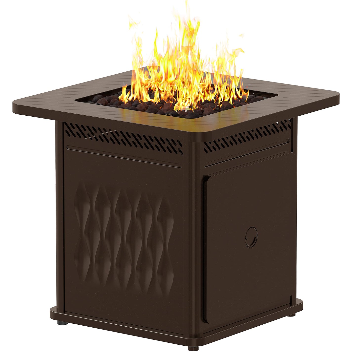 EAST OAK 28'' Propane Fire Pit Table, 50,000 BTU Steel Gas FirePit for Outdoor, Outside Patio Deck and Garden, CSA Certified Fire Table with Magnetic Lid, Cover-Storage Basket and Lava Rock , Brown