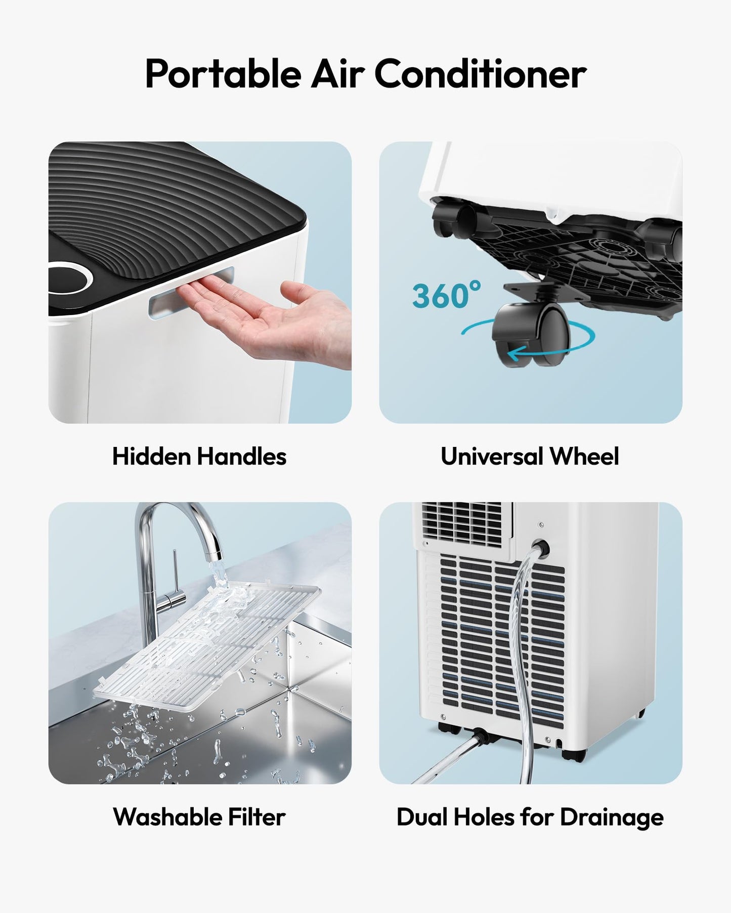 EUHOMY 10,000 BTU Portable Air Conditioners, 4-in-1 Portable AC Unit Cools Up to 450 Sq.Ft, Portable Air Conditioner with Cool, Fan, Dry, Sleep Modes with Remote Control, 50 dB, 24H Timer, for Bedroom