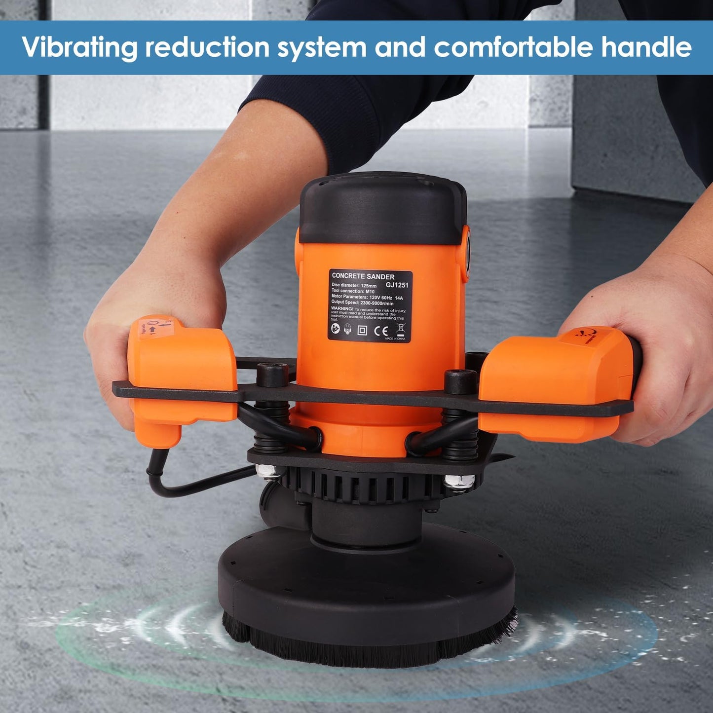 SOLARCROWS GJ1251 Concrete Grinder, 5-Inch Low-Vibration Surface Sander, 1800W with Dust Extraction, 6-Speed Adjustable