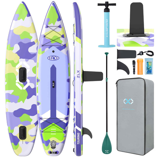 ZLX 11'6" Extra Wide Inflatable Paddle Board, Touring Stand Up Paddleboard, Fast-Tracking SUP for Long-Distance, Stable Center Fin, Portable Backpack & Accessories for Adults, 500lb/3 People/Family